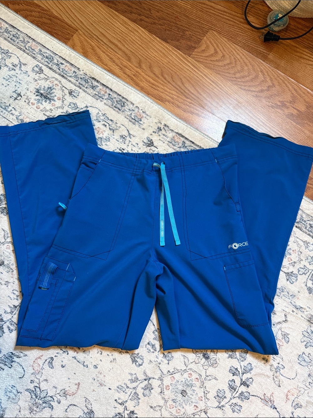 Carhartt Royal Blue Cargo Scrub Pants with Teal Drawstring